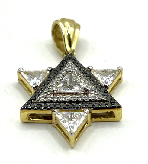 14K Gold and Diamond Star of David with Central Stone Necklace